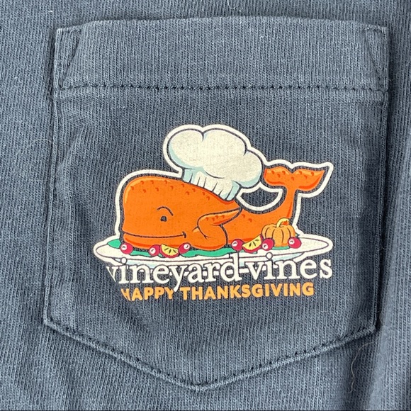 Vineyard Vines Tshirt Girls XL Blue Happy Thanksgiving Whale Long Sleeve - Picture 4 of 9